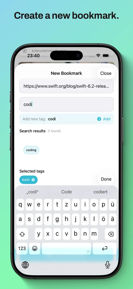 Adding a new bookmark with tags