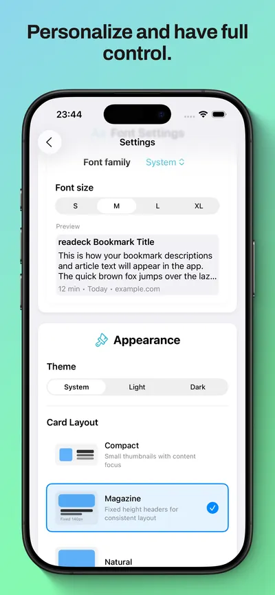 readeck iOS share extension for adding bookmarks from Safari