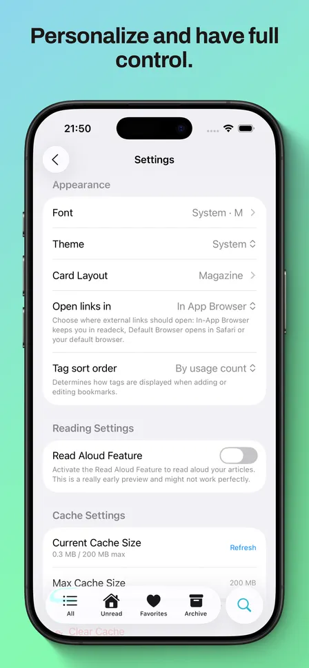 Appearance and reading settings