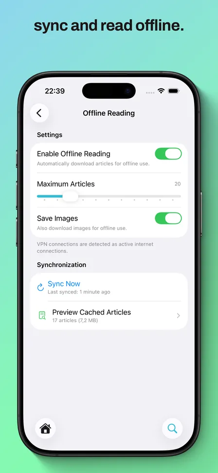Offline reading settings and sync