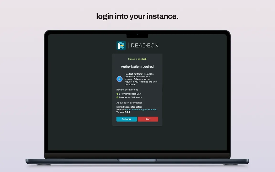 Signing in to your own Readeck server