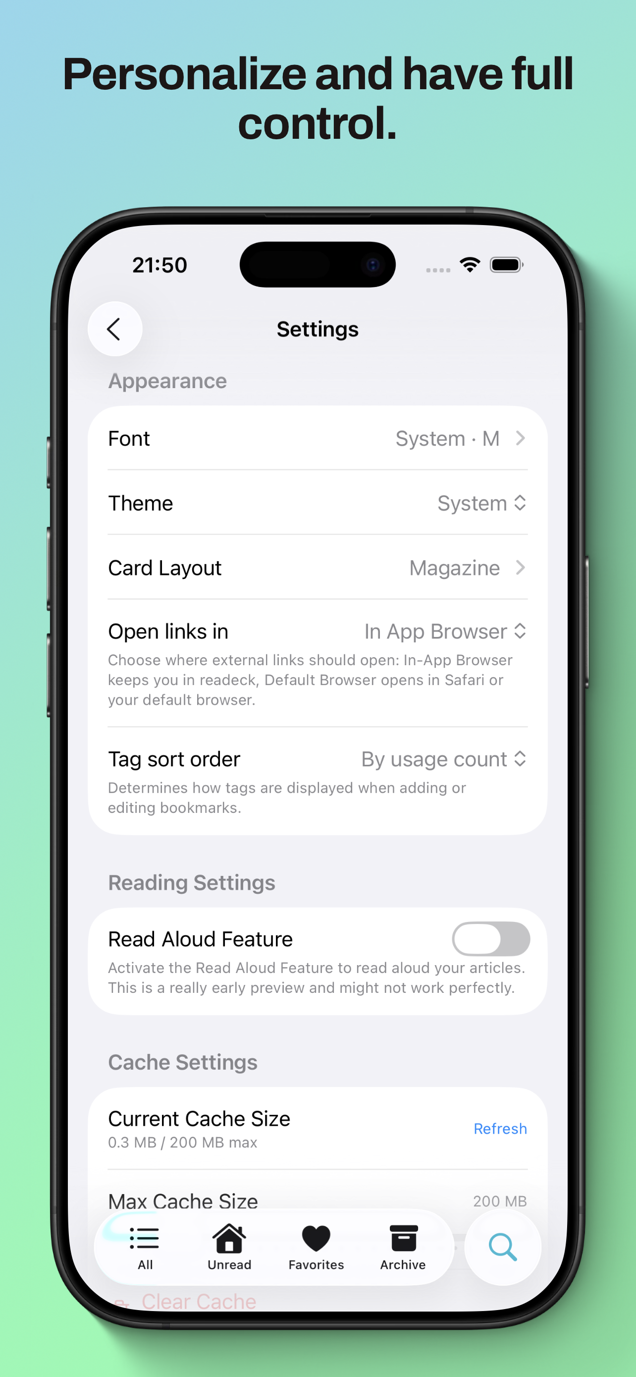 Readeck iOS App - Reader settings